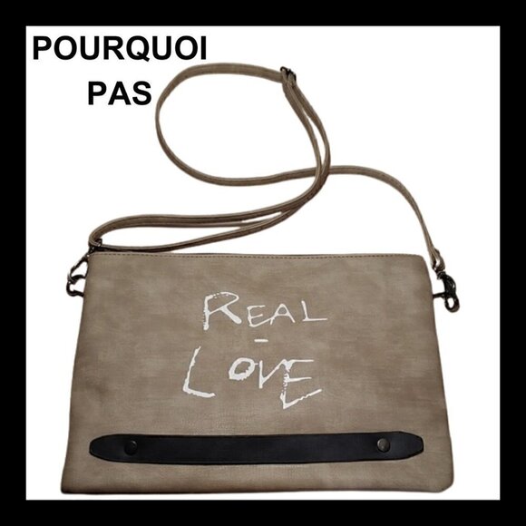 POURQUOI PAS Taupe black faux leather streetwear crossbody bag - Picture 1 of 7
